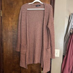 Plush Open-Front Cardigan in Dusty Mauve - Women's